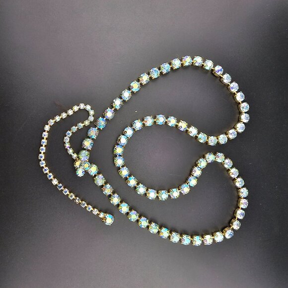 Estate Accessories - Vintage Blue Aurora Borealis Rhinestone Lariat Necklace or Belt 29-37"